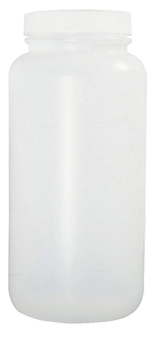 Qorpak PLC-03609 HDPE Wide Mouth Round Bottle with 53-400 White PP SturdeeSeal PE Foam Lined Cap Cleaned and Certified for Metals Level 3, 950 mL, Natural (Pack of 12)