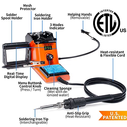 YIHUA 926 III 60W LED Display Soldering Iron Station Kit w 2 Helping Hands, 6 Extra Iron Tips, Roll of Lead-Free Solder, Solder Sucker, S/S Tweezers, °C/ºF Conversion, Auto Sleep & Calibration Support by YIHUA - Image 2