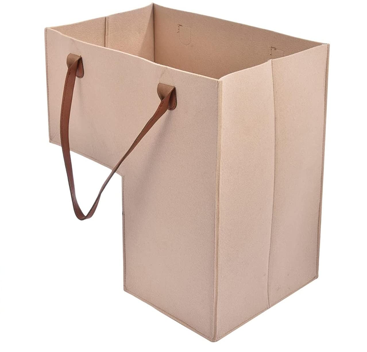 Foldable L-Shape Stair Basket, Fabric Stair Tidy Basket with Leather Handles, for Laundry, Toys, Household Items (Brown)