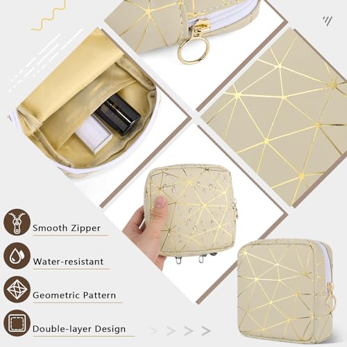 Image of Likesing Period Bag Pouch, Leather Tampon Holder for Purse-Pink Gold | PU Period Pouches for Teen Girls, Women Portable Sanitary Napkin Storage Bag, Feminine Sanitary Bags Emergency Pad Pouch