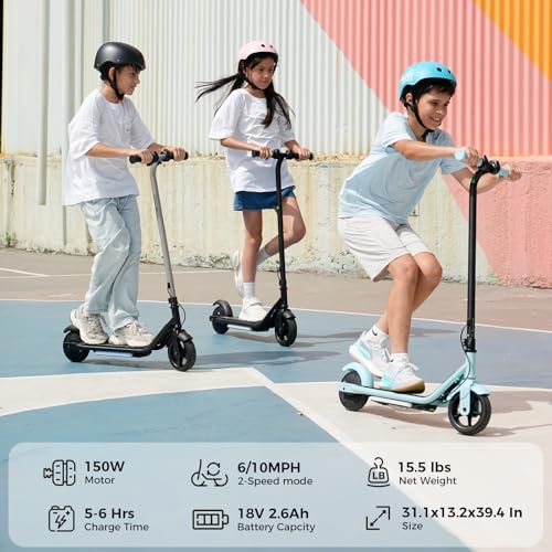 Image of Electric Scooter for Kids Ages 6-12, 150W Motor,10 Mph Max Speed, LED Display, K2-2 Speeds (6 /10 MPH), K2 Pro /K6-3 Speeds, Magnetic Charging, Colorful Light, Dual Brake Scooter for Girls Boys
