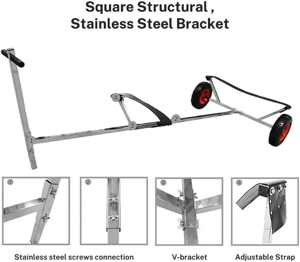 Boat Trailer Dolly, Stainless Steel Boat Launching Dolly for Inflatable, 600lbs Load Capacity, 15'' Pneumatic Tires & Nonslip Support Bracket, for Moving Kayak Motorboat Fishing Boat