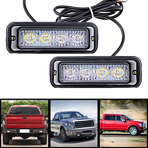Astra Depot 2X Amber & White 4-Led Emergency Strobe Light Head Waterproof Surface Mount Deck Dash Grille #TOP1