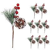 Tmflexe 8Pcs Artificial Pine Picks Artificial Plants Small Pine Picks for Christmas Flower Arrangements Wreaths and Festival Holiday Home Decor, Christmas Decorations
