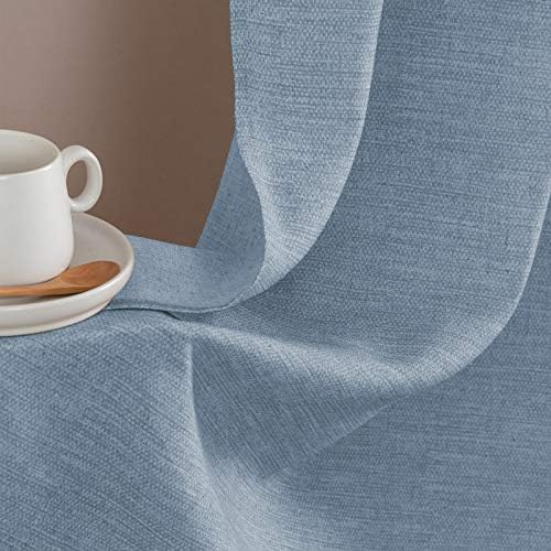 TOPICK Kitchen Curtains Blue 24 Inch Drop Linen Curtains Cafe Curtains Small Window Half Flax Curtains Short Rustic Style Curtains Rod Pocket for Basement Laundry Room Sink Camper Cabinet 2 Panels