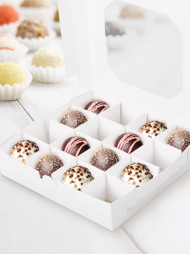 ATopoler Jamie 20pcs Empty White Pick and Mix Sweet Boxes with Inserts Clear Window and Divider for Chocolate Sweet Assortment 16-Compartments Quick Assemble Sampler Boxes - Image 3