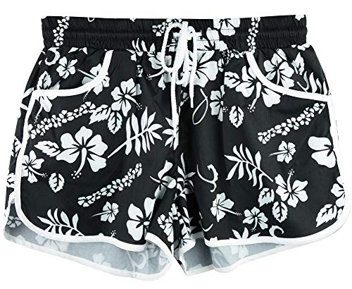 For G and PL Women Summer Floral Prited Beach Shorts (XXL, Black Floral)