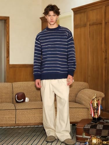 Mens Oversize Stripe Sweater Vintage Casual Loose Crewneck Fall Pullover Jumper Unisex Streetwear Knitted Tops2