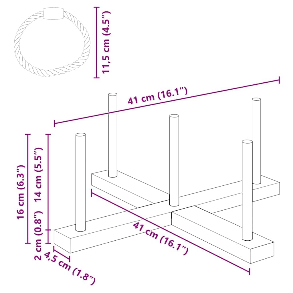 Ringwurfspielset aus massivem Kiefernholz, 41 x 41 x 16 cm, Mehrfarbig, Wurfspiel für drinnen und draußen, fördert Geschicklichkeit, ideal für Garten, Party, Camping, Familienspiel