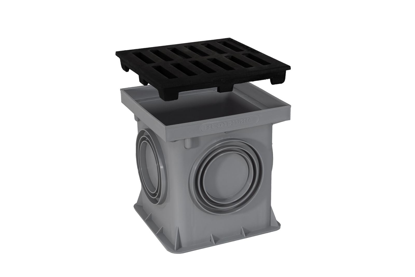 Marley - Canal d'entrée avec grille en fonte - 200 x 200 mm - Siphon de cour - Siphon de sol accessible