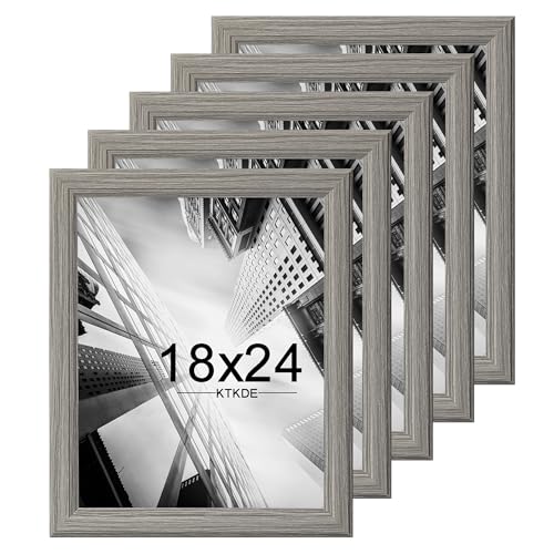 KTKDE Studio Gallery 18x24 Select Poster Frame Set of 5, Grey Wooded frame Display Poster, Posters & Art Prints for Artwork Wall Vertical or Horizontal Display best gift
