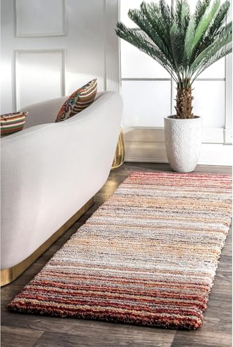 Image of Classie Ombre Pattern Shag Area Rug Runner, 2x6 Feet, Red Mixture