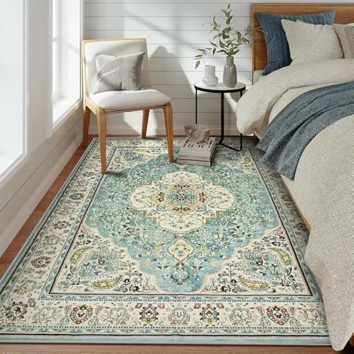Tapis antidérapant lavable à motif floral 150x210 cm pour salon et chambre - 3