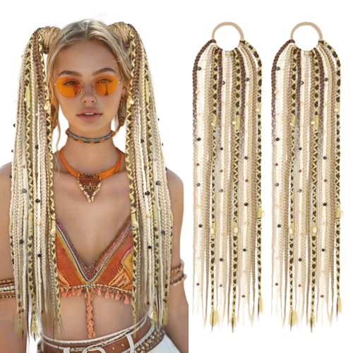 SEIKEA 2PCS Boho Braided Ponytail Extension with Hair Tie, 24"