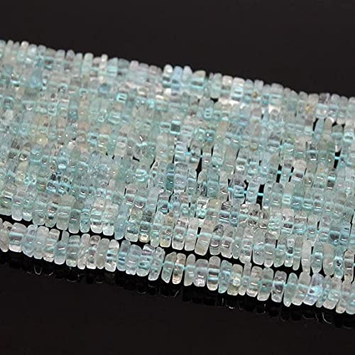 Perles aigue-marine bleue cubes Heishi 4mm pour création bijoux artisanaux fil 15 pouces