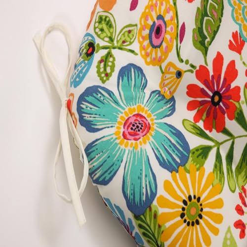 Pillow Perfect Bright Floral Indoor/Outdoor Tufted Wicker Chair Pad with Ties, 15.5" x 16", 2 Count, Blue/Purple Gregoire by Pillow Perfect - Image 4