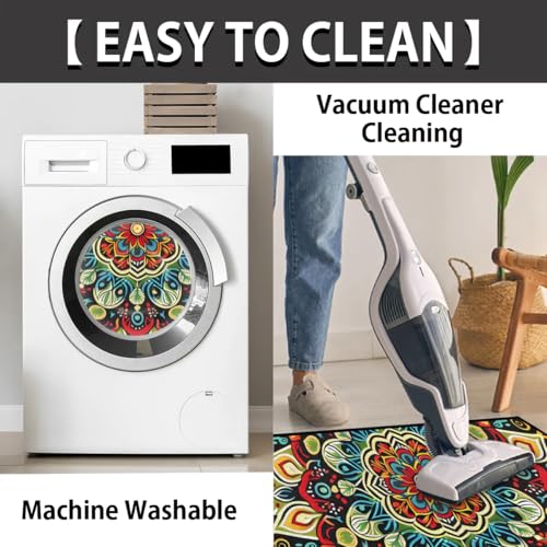 Image of Half Round Door Mat Ethnic Flower Colorful Mandala Non-Slip Semi Circle Area Rug Washable Half Moon Hearth Rugs for Indoor Outdoor Bathroom Kitchen Patio Runner Mat Laundry Room Home Decoration
