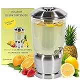 Drink Dispenser with Ice Chambers, Lemonade Tea Water Dispenser with Spigot, Stainless Steel Beverage Jar Jug, Perfect for Home Parties, Weddings, Gifts & Events (Silver, 3 Gallon)