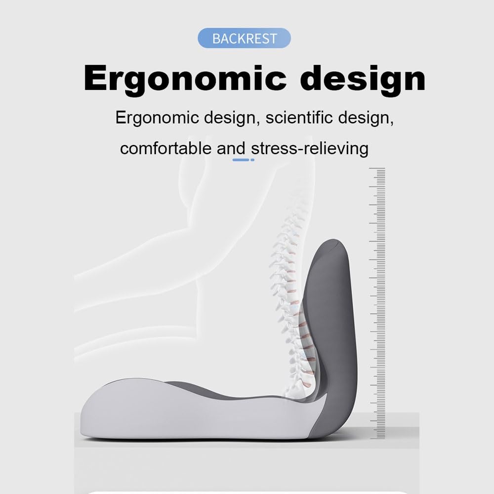 Cojín de Asiento en Forma de L de Espuma con Memoria, Almohadilla Ergonomica Antideslizante para Oficina & Coche con Soporte Lumbar, Diseño de Una Pieza para Estar Sentado Mucho Tiempo(Blue-gray)