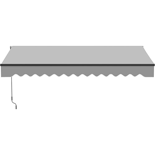 Aleko 10x8 feet Caribbean Style Electric Black Frame Awning, Remote Control Motorized & Manual Crank, Outdoor Shade Canopy with UV-Resistant Fabric - Silver Gray
