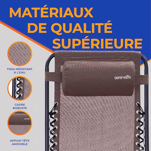 Chaise pliante extérieure SereneLife inclinable marron pour terrasse
