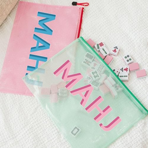 Bolso vacío para fichas Mahjong con cremallera rojo miniatura 4