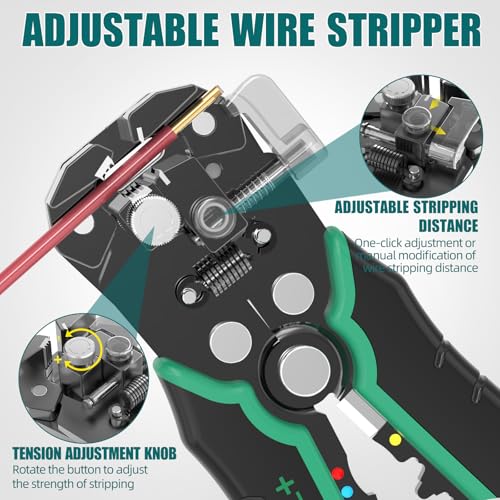 Image of HARDELL+ Wire Stripper, Self-Adjusting Wire Stripping Tool with 27 Universal Accessories, 3 in 1 Stripper /Cutter /Crimping Tool for Electronics Projects /DIY /Home Repairs (10-24 AWG)-8-IN-1