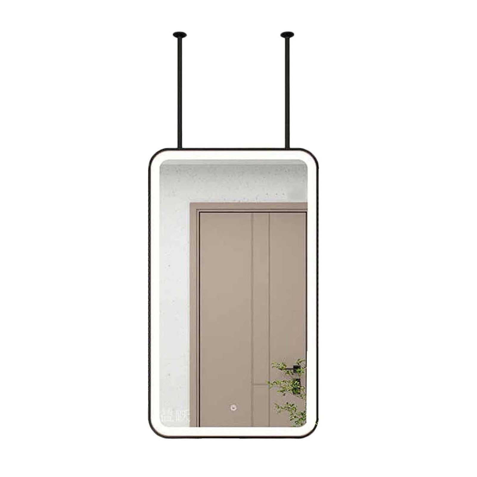 QICBYING Ceiling Hanging Mirror With LED Light, Rectangular Ceiling-Mounted Mirror, LED-lit Bathroom Vanity Mirrors, 3-Color Dimmable Lights, For Homes, Hotels, Beauty Salons(Black,60x100CM)