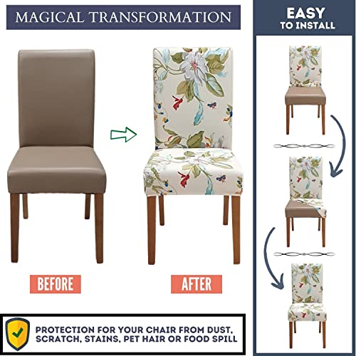 Image of SPRINGRICO Chair Covers for Dining Room Set of 4, Stretch Dining Chair Cover, Washable Spandex Kitchen Parsons Chair Slipcovers, Green Chair Covers for Home or Party (4pack,Green Garden)
