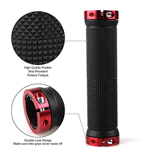 LYCAON Bike Handlebar Grips, Non-Slip-Rubber Adjustable Bicycle Handle Grip with Aluminum Lock, Mountain Road Foldable Bike MTB BMX with Two Rubber Aluminum Expandable End Caps. (Red) - Thumbnail 3