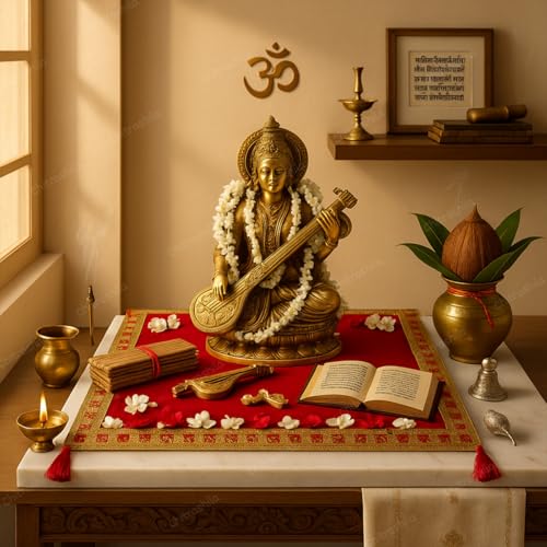 Image of CHITRASHILA Premium Red Velvet Pooja Aasan Cloth | Chowki Aasan Kapda Mat for Puja Table, Puja Home Mandir and Temple (Pack of 2) (18 * 18)
