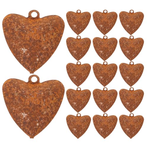 INOOMP 30 Campanas de Hierro Oxidado con Forma de corazón, de Metal rústico, Decorativas, para Colgar en el hogar, San Valentín, árboles de Navidad y Fiestas.