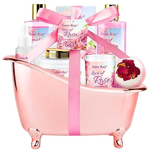 Saint Roy Spa , Bath & Body Kit, Spa Gift Set, Man Spa Basket Set for Dad, Mens Perfume Bath and Body Gift Set, Ideal Christmas Birthday Self Skin Care Set for Man Leather Wallet