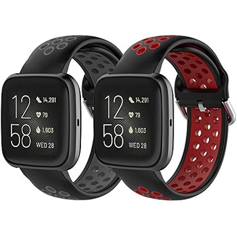Pailebi Bands Compatible with Fitbit Versa 2 and Fitbit Versa/Versa Lite/Versa Special Edition, Soft Replacement Sport Wristbands for Fitbit Versa 2 Women Men(Black/Gray+Black/Red) Cover