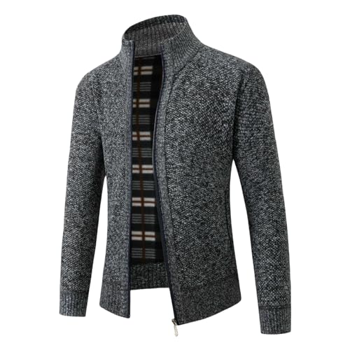 Cardigan en tricot épais homme gilet doublé polaire veste d'hiver col montant