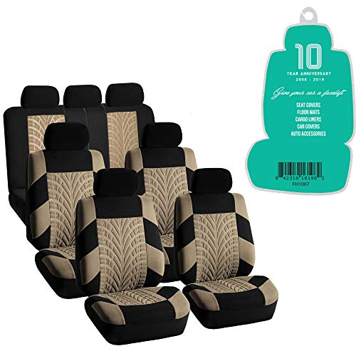 FH Group FH-FB071217 Complete Three Row Set Travel Master Seat Covers Beige/Black,