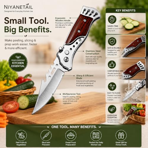 NIYANETAIL Vegetable Knife & Peeler, Wooden Handle - Image 7