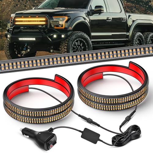 Image of Nilight 2PCS 24 inch Truck Grille Strobe Lights Strip 384 LED Emergency Light Amber Flexible Side Flashing Warning Caution Safety Waterproof Lighting Kit for Trucks Tow Plow Construction Vehicles