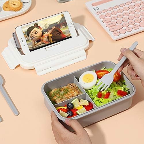Miniatura 2 de PointWider Lonchera Bento, recipientes de seguridad alimentaria sin BPA para niños, adultos, estudiantes, lonchera de 40.6 onzas con 3