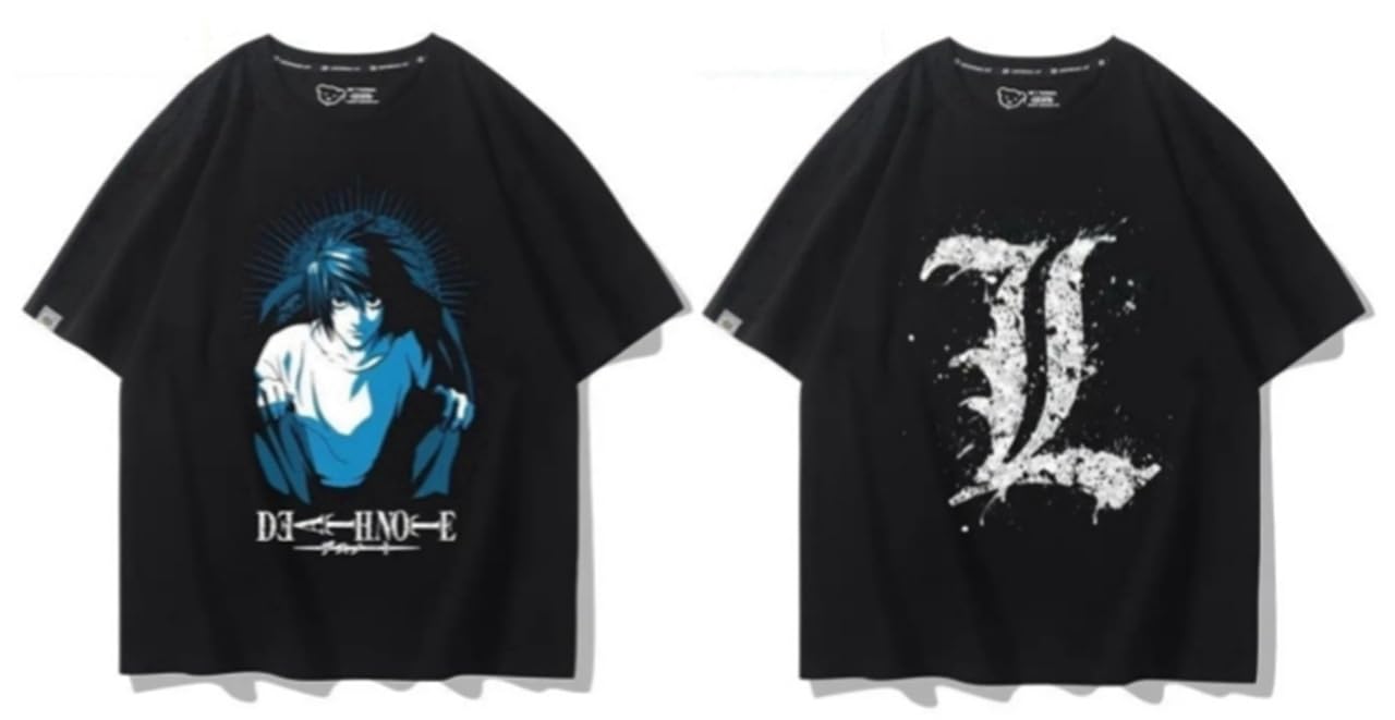 DEATH NOTE アニメ Tシャツ Lサイズ デスノート ライト＆エル Amazon | JYKMM DEATH NOTE Lやがみ ライト半袖Tシャツデスノート