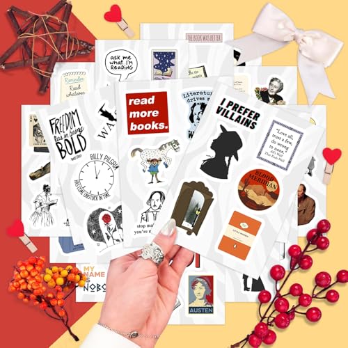 Image of 100Pcs Literature Stickers for Water Bottle and Laptop - Literary Party Favors & Decorations, Books Bookish Writing Poetry Reading Stickers, Book Lovers Gifts, Gifts for Women & Men