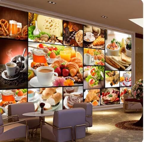 Papier peint mural personnalisé pain et café décor 3D 430x300 cm