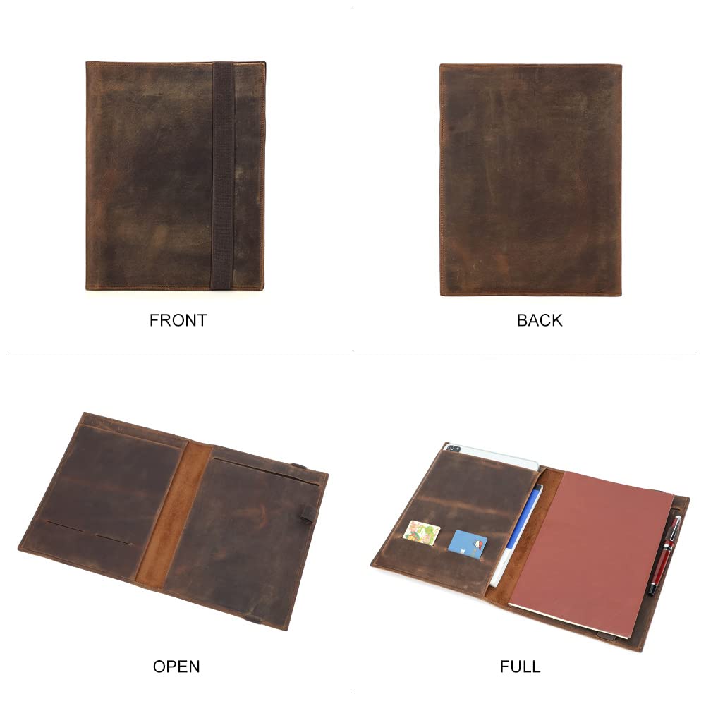 Contacts Portefeuille d'affaires en cuir pour homme et femme avec bande élastique compatible avec cartes, stylo, Pad Mini, documents A5/B5 (B5-Fit iPad Pro/Air 9,7"/10,5"/11")