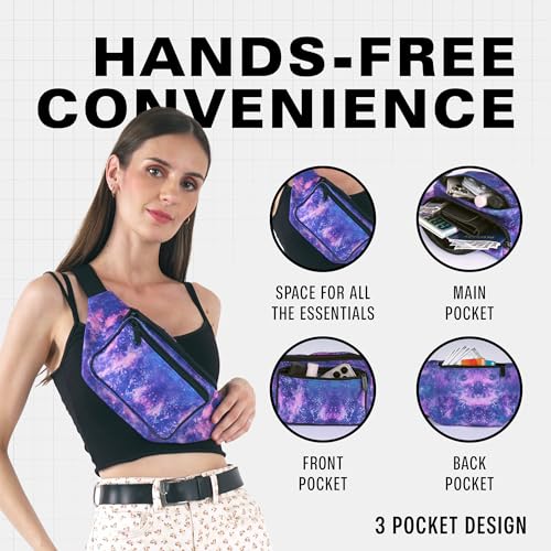 Image of Fanny Pack Belt bag - Crossbody Waist Bag for Men or Women - Hands-Free, Waterproof Large Bumbag for Hiking, Running, and Travel, Outter Space, One Size