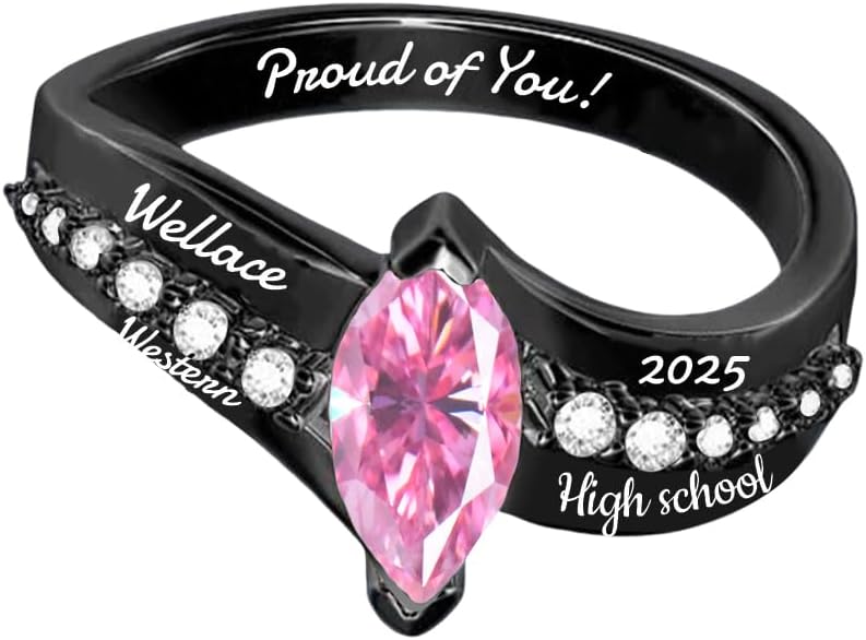 Personalized High School Marquise Class Ring 2025 2026 Solid 10k/14k/18k Gold Custom Birthstone Engraved College Name University Graduation Ring For Women ladies