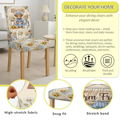 Lot de 6 housses de chaise de salle à manger vichy bleu - 6