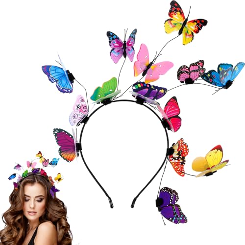 Butterfly Headband Fascinators for Women, Crazy Hair Day Accessories for Girls, Fascinators Hats for Women, Random Colorful Butterfly Crown for Tea Party, Wedding, Halloween Costume