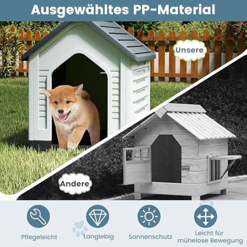 COSTWAY Hundehütte Outdoor, wetterfestes Hundehaus mit abschließbarer Metalltür, Belüftungsschlitzen, geneigtem Dach, Haustierhaus für kleine Hunde & Katzen, Hundekäfig für Indoor (Grau)