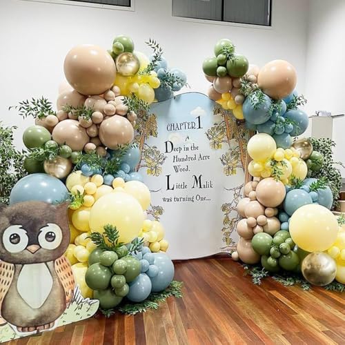 Image of Sage Green Dusty Blue Yellow Balloons, 60 Pcs Olive Green Slate Blue Macaron Yellow Apricot Balloon Helium for Birthday Wedding Engagement Bridal Wild Bee Bear Theme Baby Shower Party Decorations