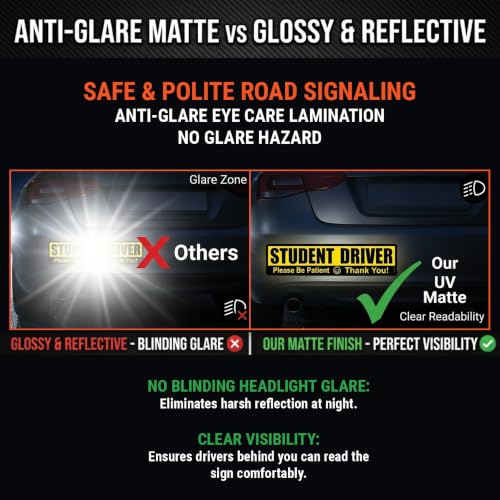 Image of Anti-Glare Student Driver Please Be Patient for Car Bumper Sticker (2 Pack)